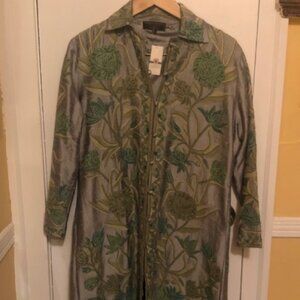 Gorgeous Pale Green Silk Coat/Kimono from Kashmir Imports; NWT; Size Medium;